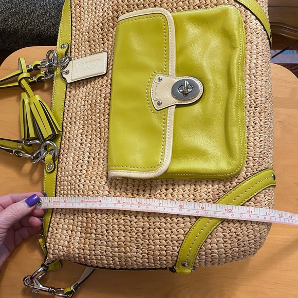 Coach Straw Satchel #23181 Silver/Natural/Lime - Picture 17 of 17